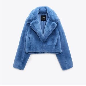 Zara Women's Plush Blue Fur Coat Jacket